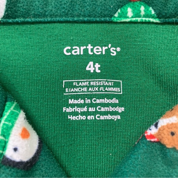 CARTERS Christmas/Festive Santa Fleece 2 Piece Button Down Pyjamas Green Boys 4T - Picture 6 of 13